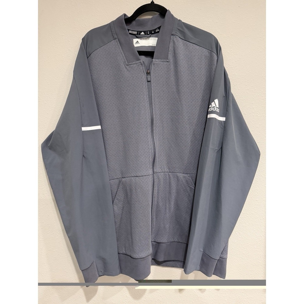 Adidas Team Warm-Up Jacket Mens 2XL Climalite‎ Full Zip Gray Mesh Logo